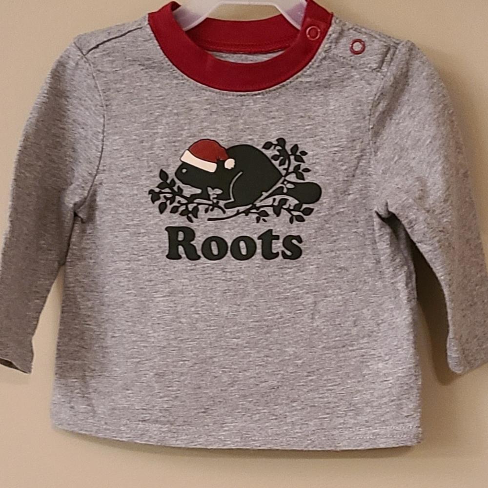Baby Roots grey holiday long sleeved tee shirt